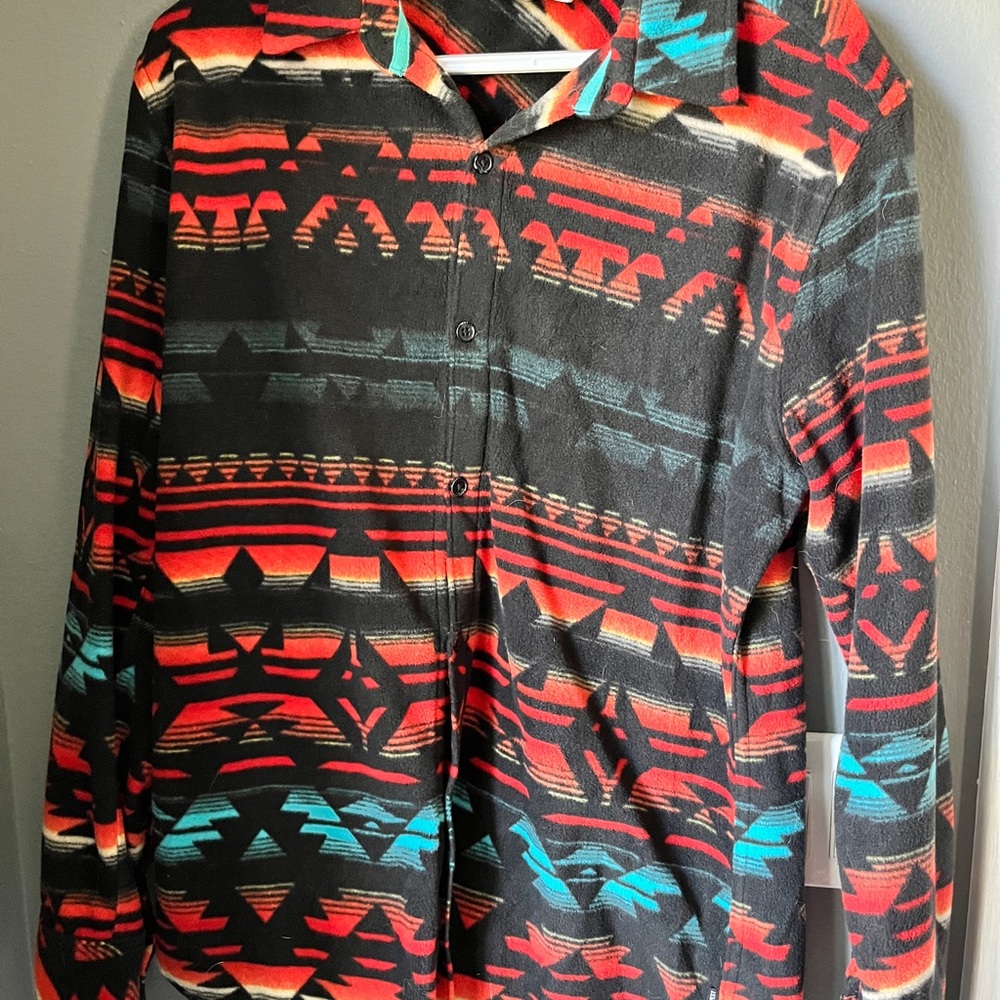 Depart West Fleece Tribal Pattern Button-Up Shirt